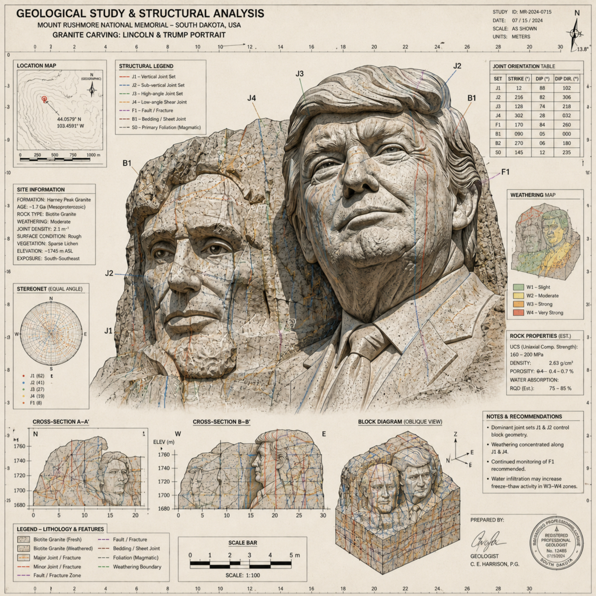 Donald Trump and Abraham Lincoln Rendering Geological Study.